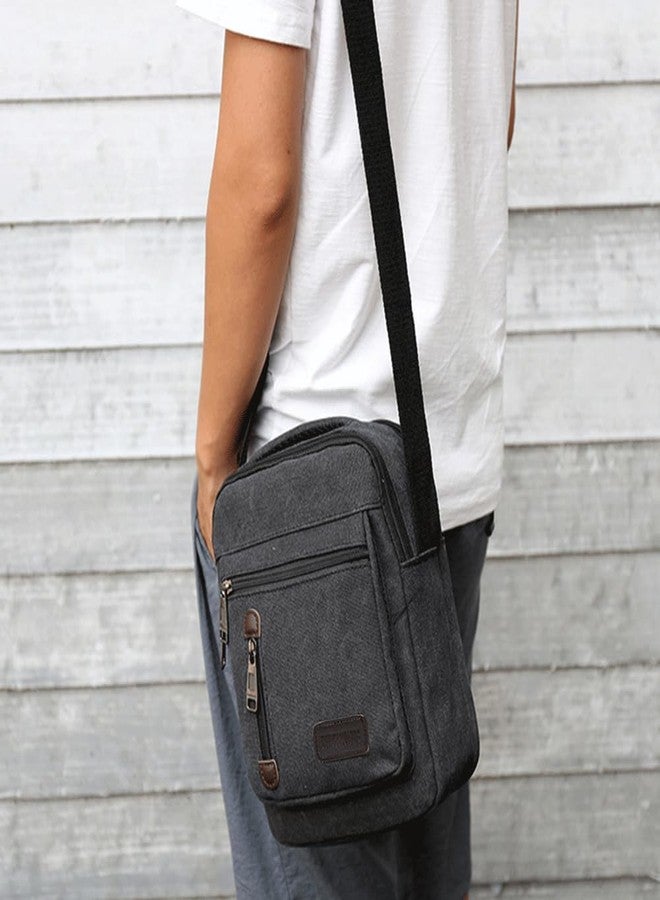 CAAORDKSO Messenger bag for Men, Vintage Canvas Crossbody Bag Shoulder Bag, Small Messenger Satchel Bag for Women, 8.8 x 11 x 3.5 inch (Black) - Image 3